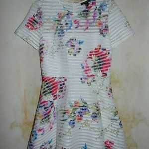 Forever 21 Multicolor Floral White Mini Full Dress With Mesh Striped Large Women
